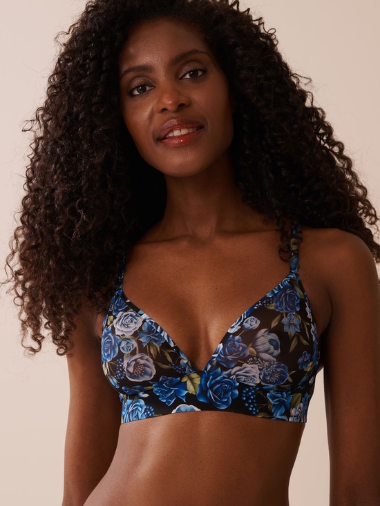 La Vie En Rose Other - La Vie En Rose Black and Blue Floral Mesh Bralette; NWT, Size Large